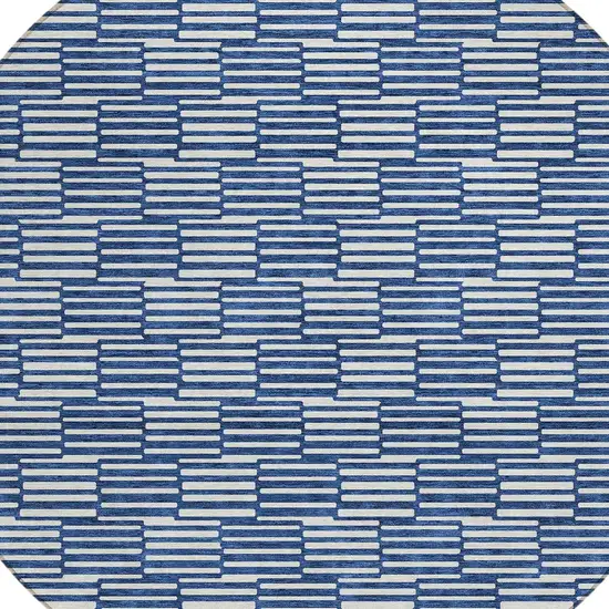 8' Navy Blue And Ivory Round Geometric Washable Indoor Outdoor Area Rug Photo 4