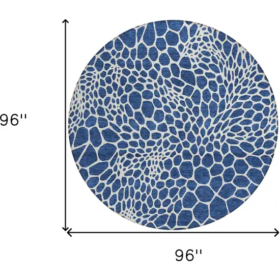 8' Navy Blue And Ivory Round Geometric Washable Indoor Outdoor Area Rug Photo 3