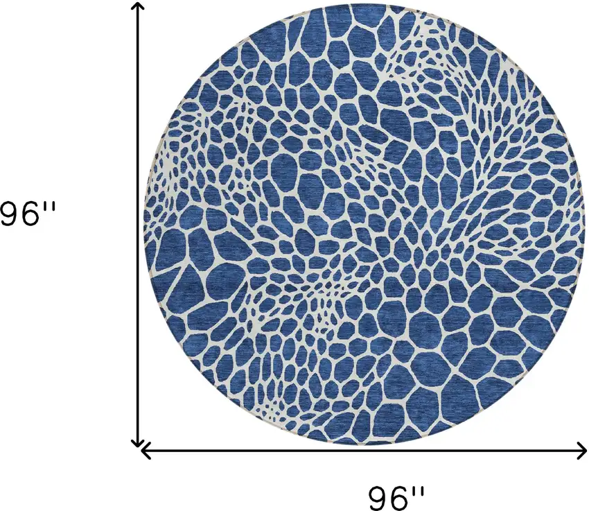 8' Navy Blue And Ivory Round Geometric Washable Indoor Outdoor Area Rug Photo 3
