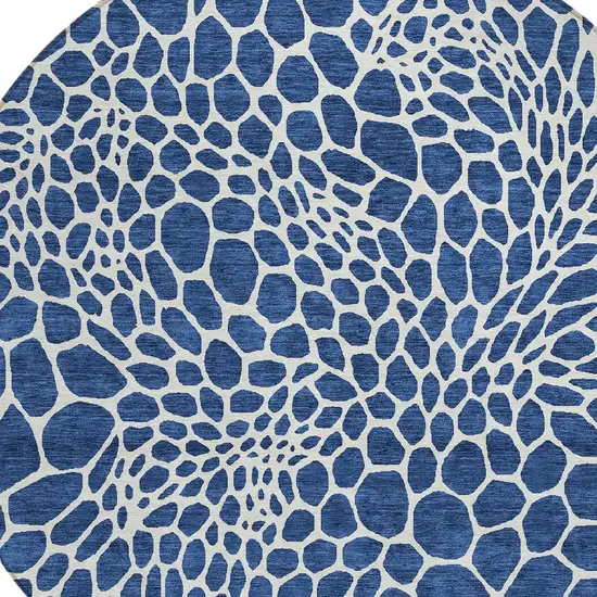 8' Navy Blue And Ivory Round Geometric Washable Indoor Outdoor Area Rug Photo 5