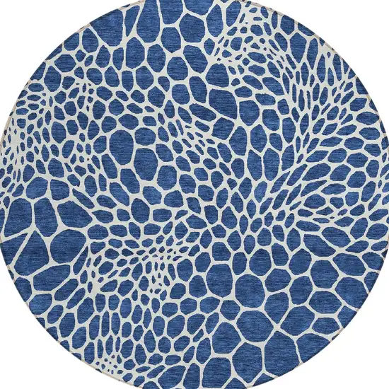 8' Navy Blue And Ivory Round Geometric Washable Indoor Outdoor Area Rug Photo 6
