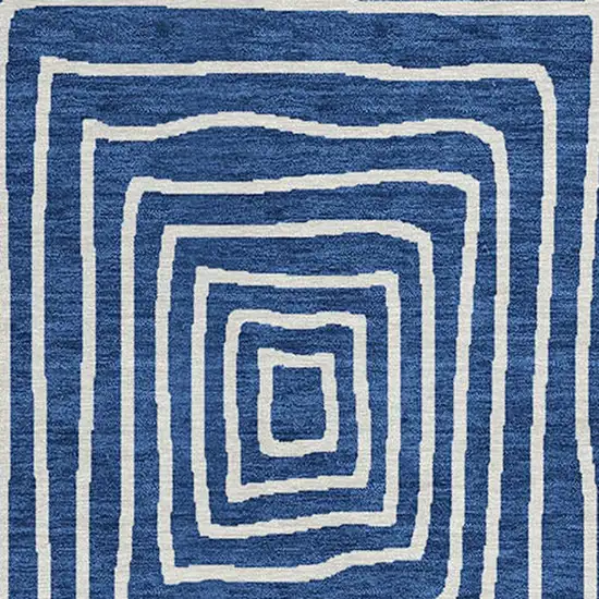 8' Navy Blue And Ivory Round Geometric Washable Indoor Outdoor Area Rug Photo 6