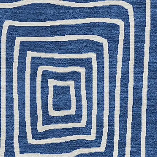 8' Navy Blue And Ivory Round Geometric Washable Indoor Outdoor Area Rug Photo 5