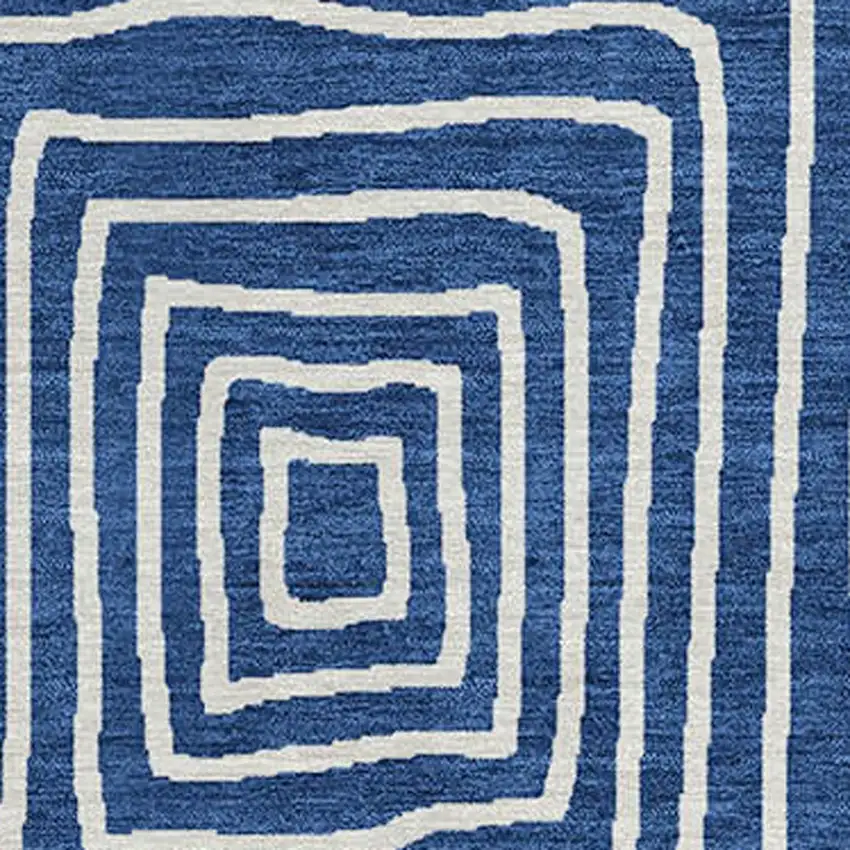 8' Navy Blue And Ivory Round Geometric Washable Indoor Outdoor Area Rug Photo 5