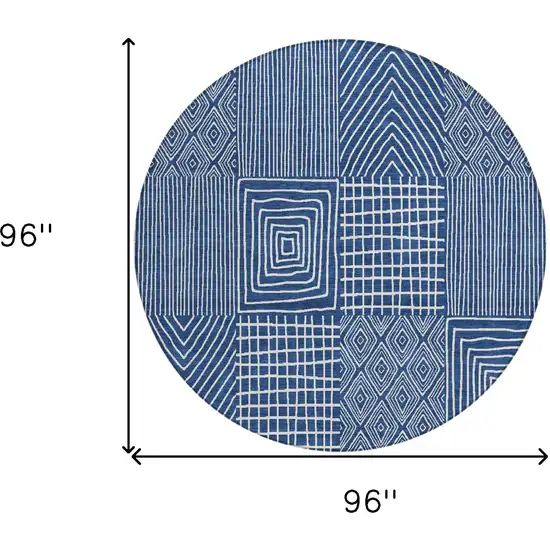 8' Navy Blue And Ivory Round Geometric Washable Indoor Outdoor Area Rug Photo 3