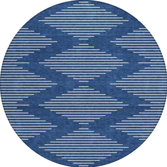8' Navy Blue And Ivory Round Geometric Washable Indoor Outdoor Area Rug Photo 6