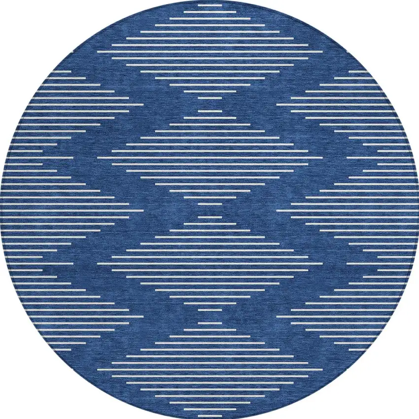 8' Navy Blue And Ivory Round Geometric Washable Indoor Outdoor Area Rug Photo 6