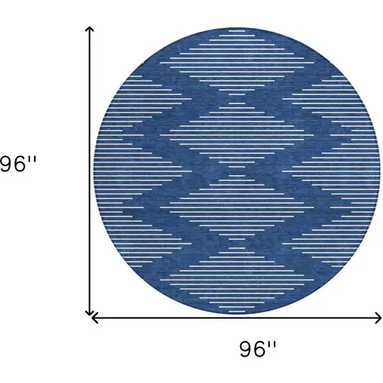 8' Navy Blue And Ivory Round Geometric Washable Indoor Outdoor Area Rug Photo 3