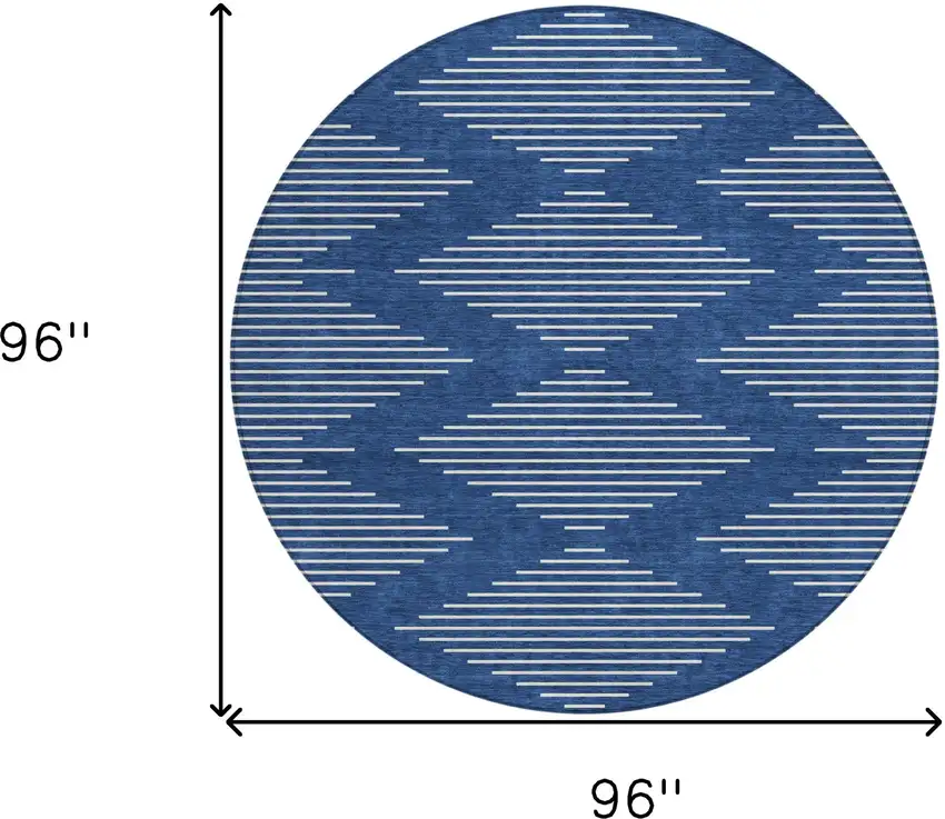8' Navy Blue And Ivory Round Geometric Washable Indoor Outdoor Area Rug Photo 3