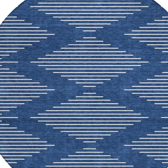 8' Navy Blue And Ivory Round Geometric Washable Indoor Outdoor Area Rug Photo 5