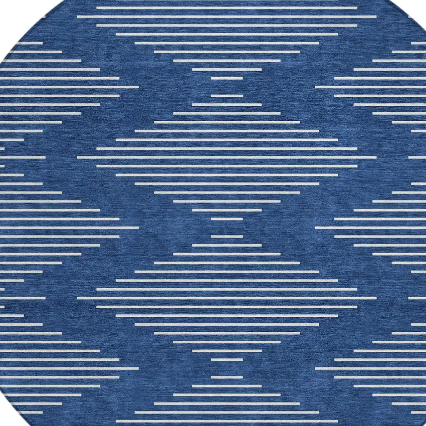 8' Navy Blue And Ivory Round Geometric Washable Indoor Outdoor Area Rug Photo 5