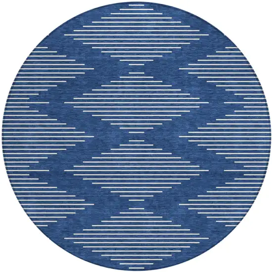 8' Navy Blue And Ivory Round Geometric Washable Indoor Outdoor Area Rug Photo 2