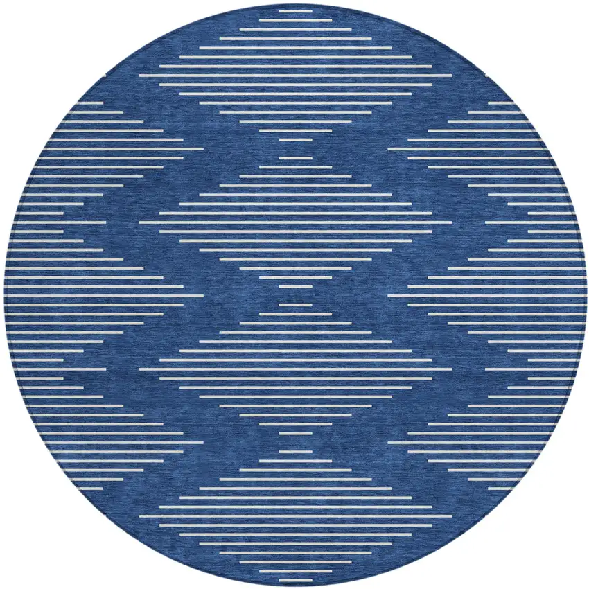 8' Navy Blue And Ivory Round Geometric Washable Indoor Outdoor Area Rug Photo 2