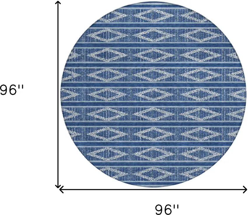 8' Navy Blue And Ivory Round Geometric Washable Indoor Outdoor Area Rug Photo 3