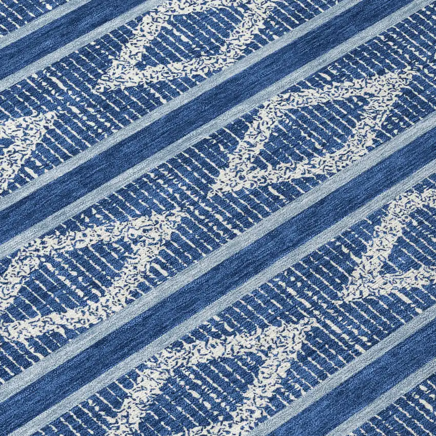 8' Navy Blue And Ivory Round Geometric Washable Indoor Outdoor Area Rug Photo 8