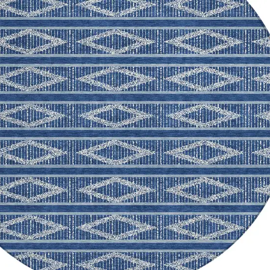 8' Navy Blue And Ivory Round Geometric Washable Indoor Outdoor Area Rug Photo 4