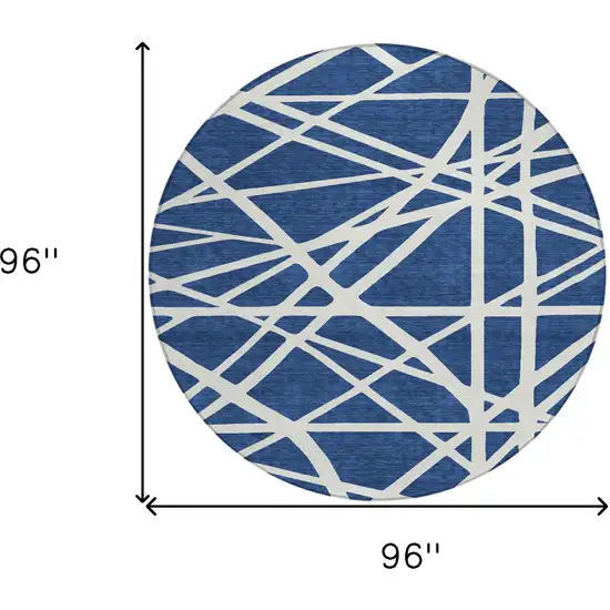 8' Navy Blue And Ivory Round Geometric Washable Indoor Outdoor Area Rug Photo 3