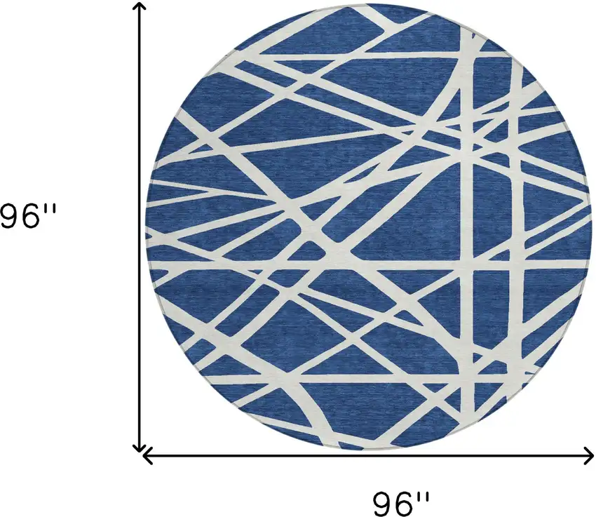 8' Navy Blue And Ivory Round Geometric Washable Indoor Outdoor Area Rug Photo 3