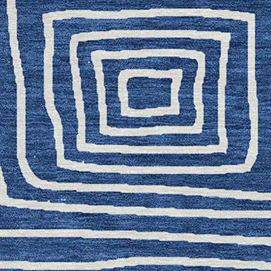 8' Navy Blue And Ivory Round Geometric Washable Indoor Outdoor Area Rug Photo 6