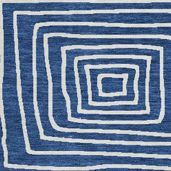 8' Navy Blue And Ivory Round Geometric Washable Indoor Outdoor Area Rug Photo 7