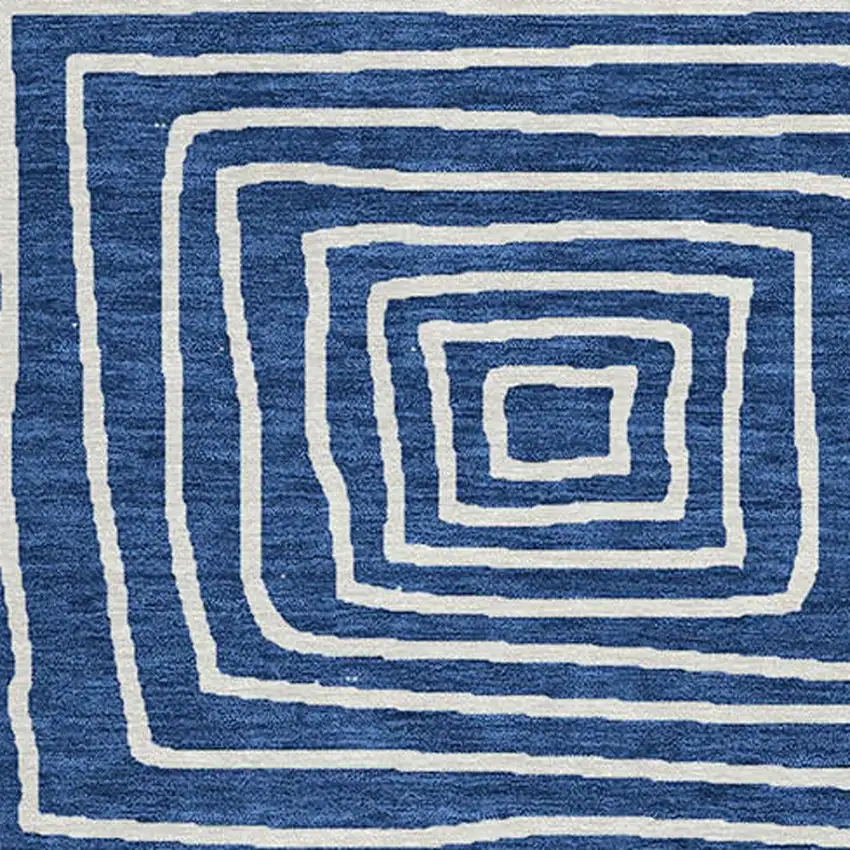 8' Navy Blue And Ivory Round Geometric Washable Indoor Outdoor Area Rug Photo 7