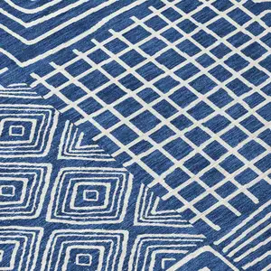 Photo of 8' Navy Blue And Ivory Round Geometric Washable Indoor Outdoor Area Rug