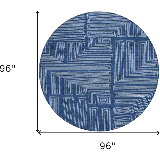 8' Navy Blue And Ivory Round Geometric Washable Indoor Outdoor Area Rug Photo 9
