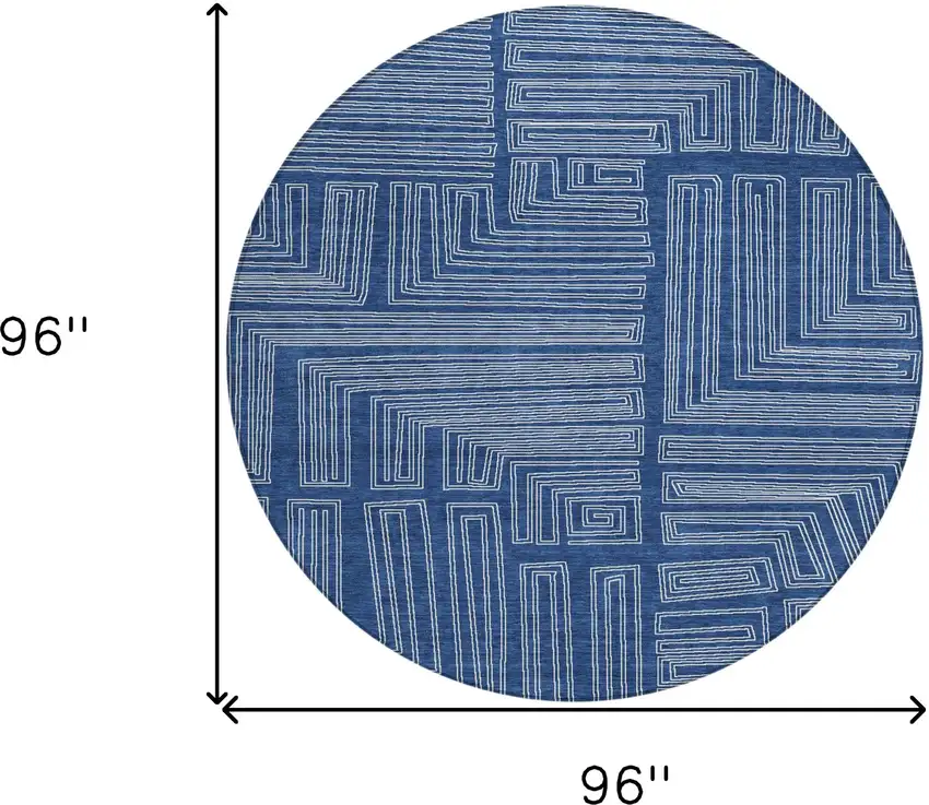 8' Navy Blue And Ivory Round Geometric Washable Indoor Outdoor Area Rug Photo 9