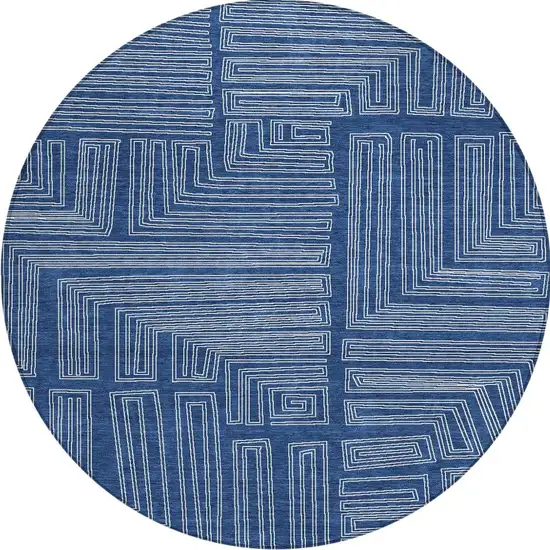 8' Navy Blue And Ivory Round Geometric Washable Indoor Outdoor Area Rug Photo 6