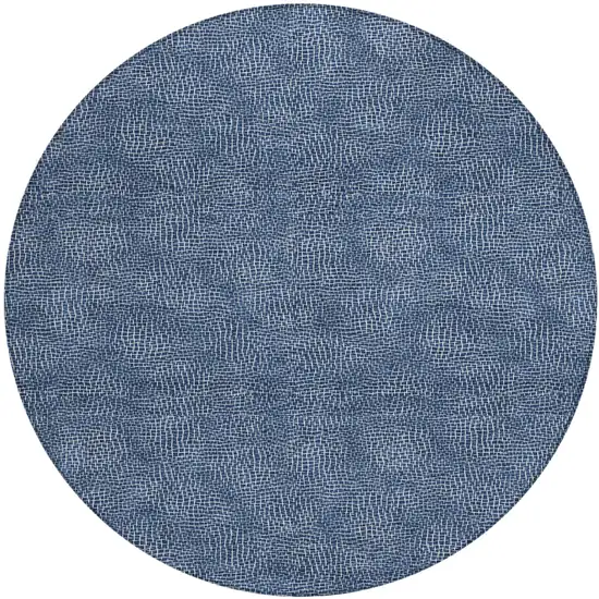 8' Navy Blue And Ivory Round Geometric Washable Indoor Outdoor Area Rug Photo 2