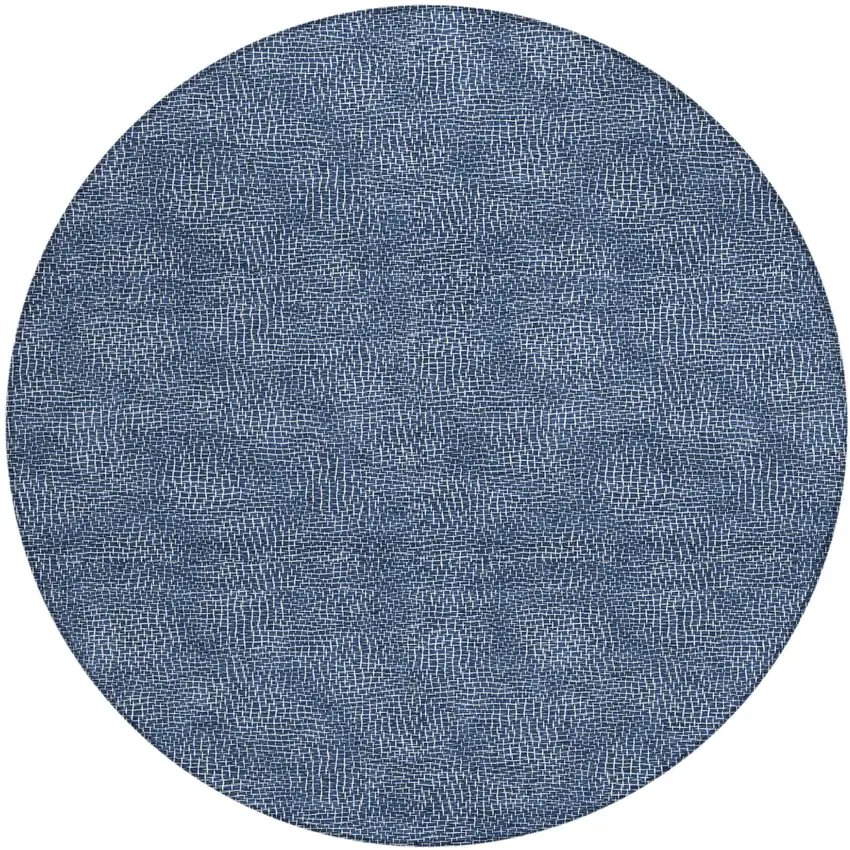 8' Navy Blue And Ivory Round Geometric Washable Indoor Outdoor Area Rug Photo 2