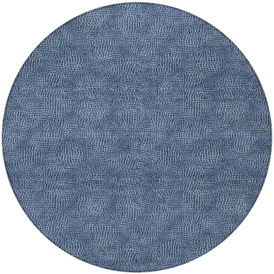 8' Navy Blue And Ivory Round Geometric Washable Indoor Outdoor Area Rug Photo 6