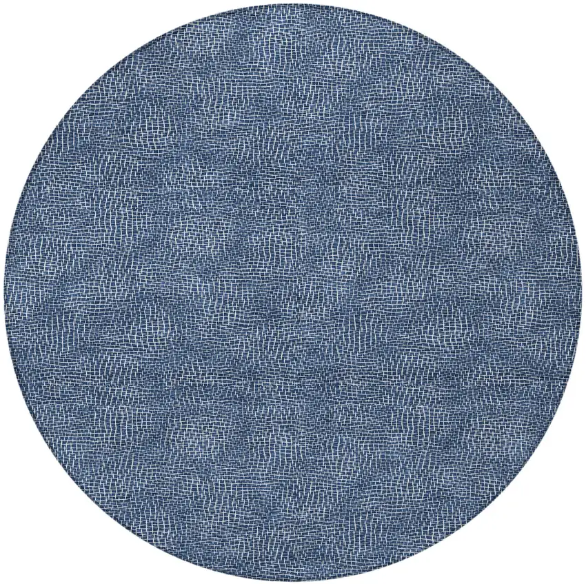 8' Navy Blue And Ivory Round Geometric Washable Indoor Outdoor Area Rug Photo 6