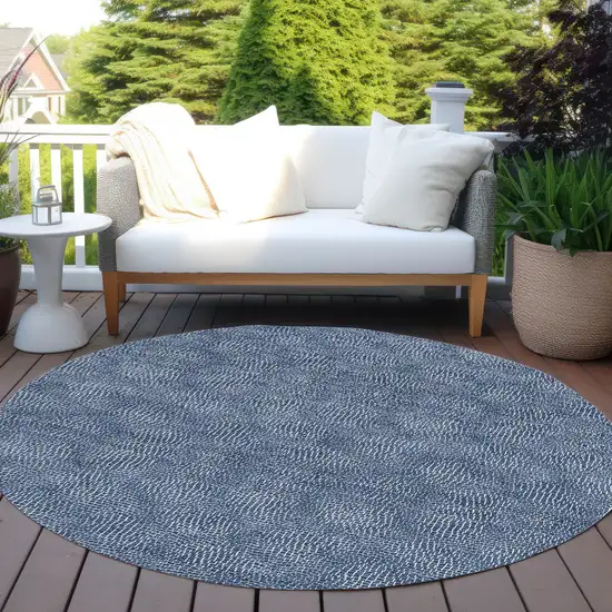 8' Navy Blue And Ivory Round Geometric Washable Indoor Outdoor Area Rug Photo 7