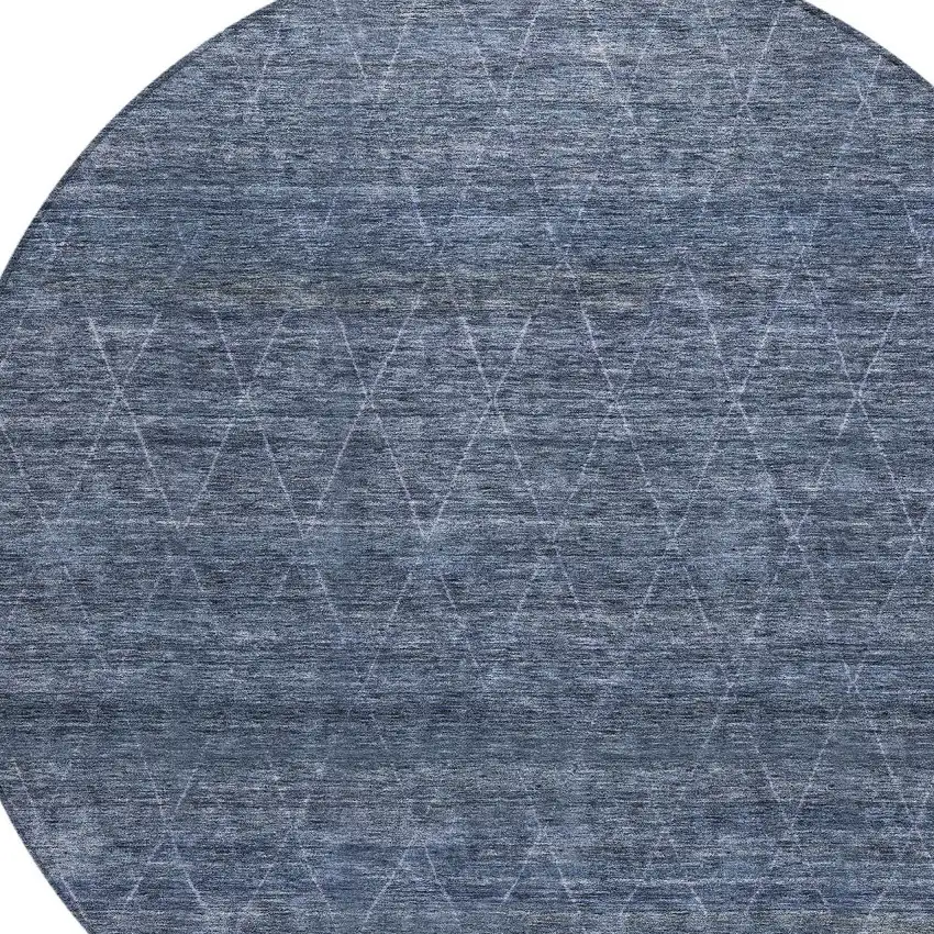 8' Navy Blue And Ivory Round Geometric Washable Indoor Outdoor Area Rug Photo 4