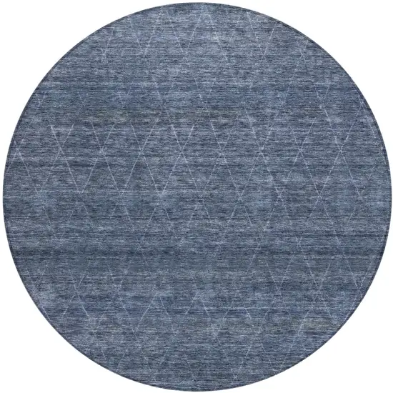 8' Navy Blue And Ivory Round Geometric Washable Indoor Outdoor Area Rug Photo 2