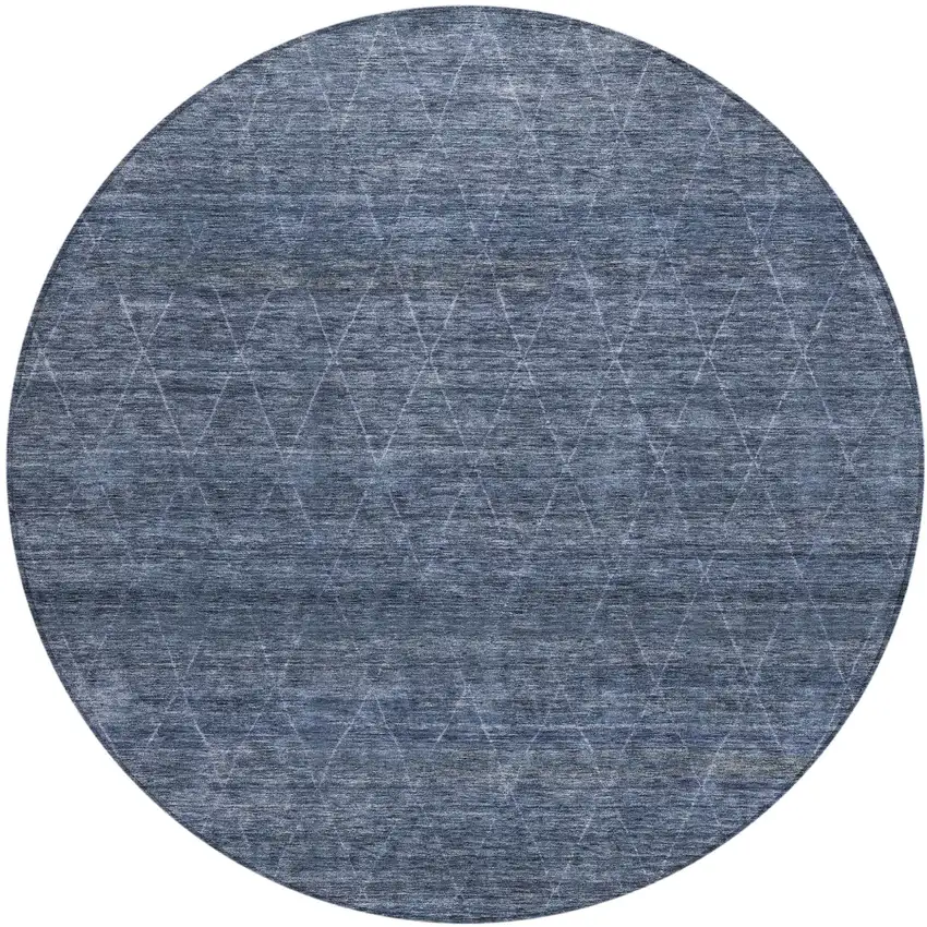 8' Navy Blue And Ivory Round Geometric Washable Indoor Outdoor Area Rug Photo 2