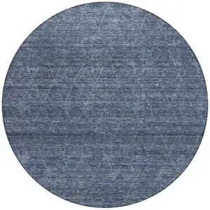 Photo of 8' Navy Blue And Ivory Round Geometric Washable Indoor Outdoor Area Rug