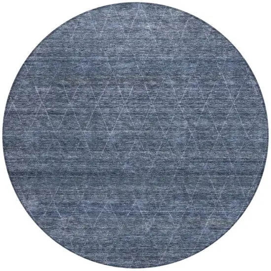 8' Navy Blue And Ivory Round Geometric Washable Indoor Outdoor Area Rug Photo 5