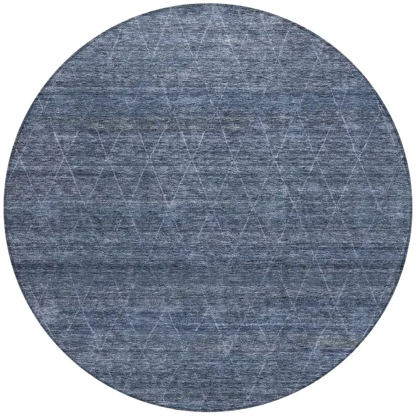 8' Navy Blue And Ivory Round Geometric Washable Indoor Outdoor Area Rug Photo 5