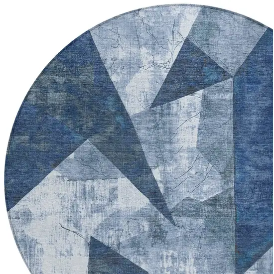 8' Navy Blue And Ivory Round Geometric Washable Indoor Outdoor Area Rug Photo 8