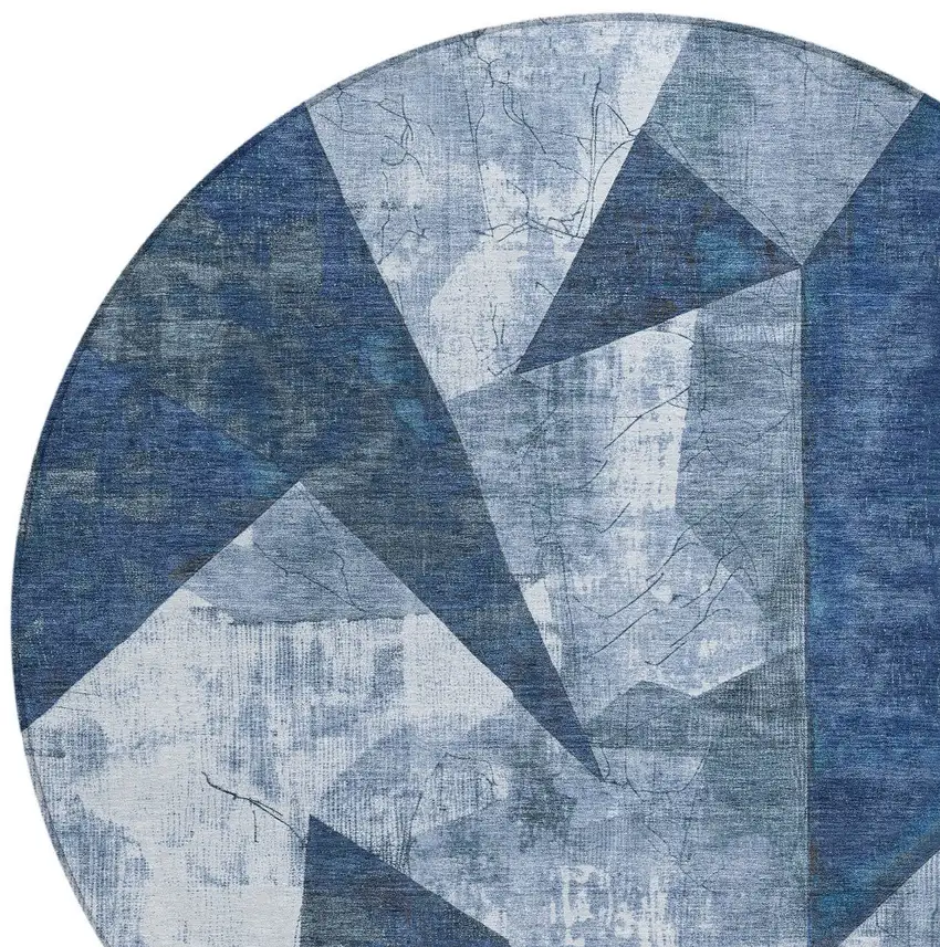 8' Navy Blue And Ivory Round Geometric Washable Indoor Outdoor Area Rug Photo 8