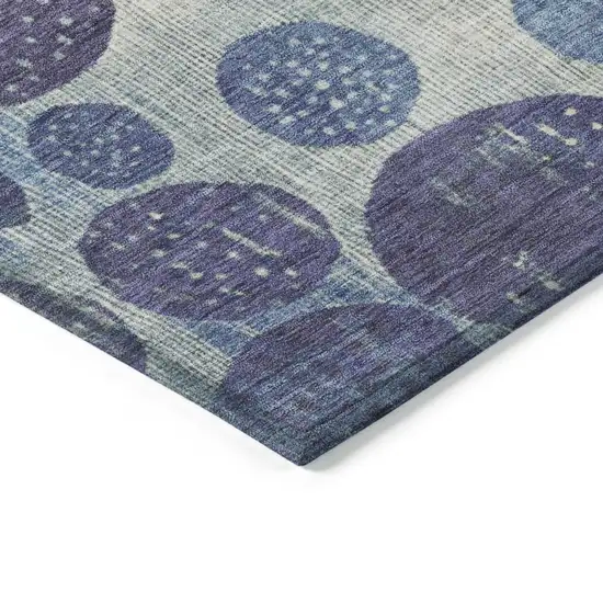 8' Navy Blue And Ivory Round Geometric Washable Indoor Outdoor Area Rug Photo 8