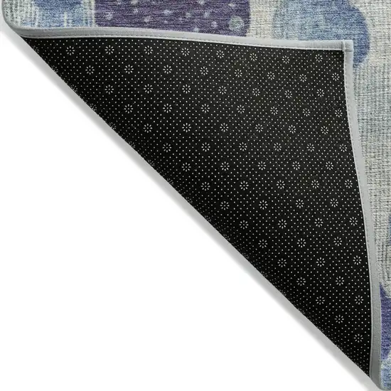 8' Navy Blue And Ivory Round Geometric Washable Indoor Outdoor Area Rug Photo 9