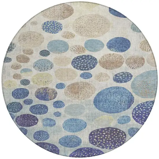 8' Navy Blue And Ivory Round Geometric Washable Indoor Outdoor Area Rug Photo 3
