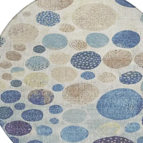8' Navy Blue And Ivory Round Geometric Washable Indoor Outdoor Area Rug Photo 7