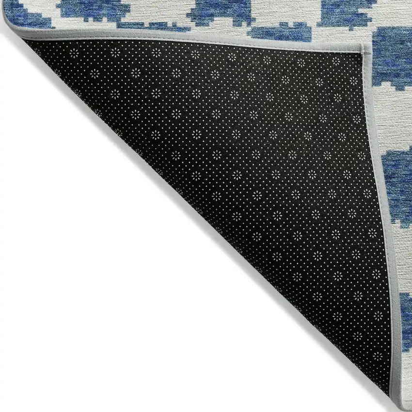 8' Navy Blue And Ivory Round Geometric Washable Indoor Outdoor Area Rug Photo 8