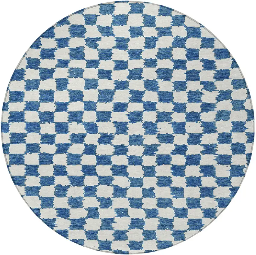 8' Navy Blue And Ivory Round Geometric Washable Indoor Outdoor Area Rug Photo 4