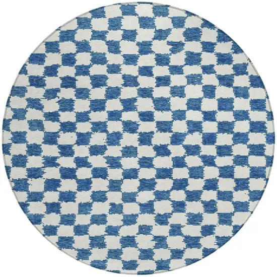 8' Navy Blue And Ivory Round Geometric Washable Indoor Outdoor Area Rug Photo 3