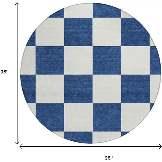 8' Navy Blue And Ivory Round Geometric Washable Indoor Outdoor Area Rug Photo 3